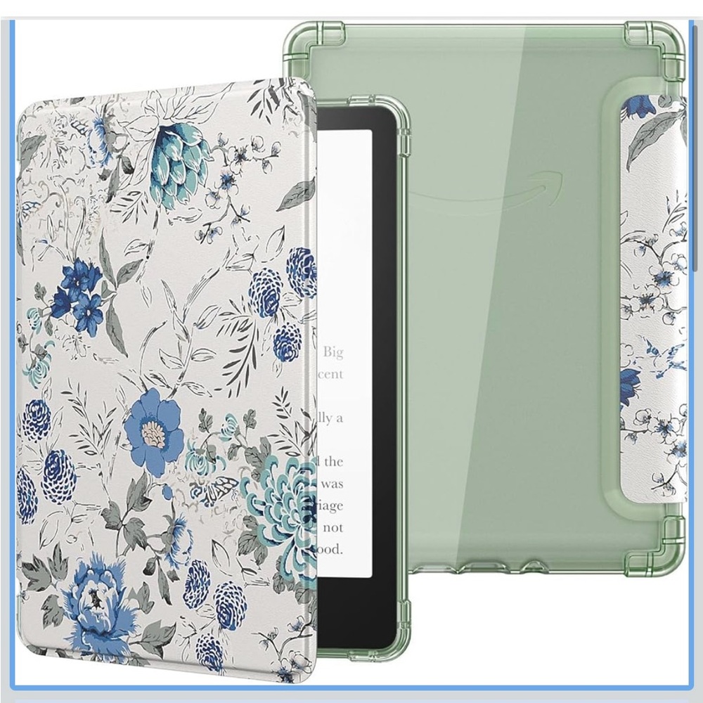 Kindle Paperwhite 2021 Floral Blue and Tablet Cover